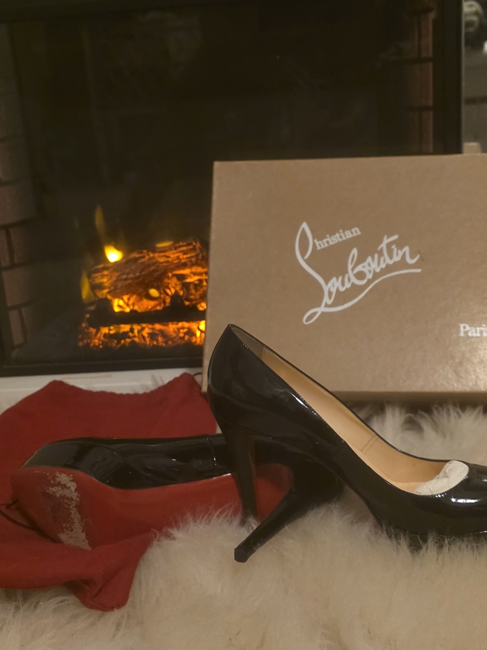Christian Louboutin Black Patent Leather Pointed-Toe Pumps with Red Sole
